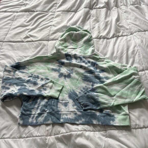 Aeropostale Womens Small Tie Dye Cotton Blend Cropped Full Zip Hoodie Blue Green - Picture 7 of 7
